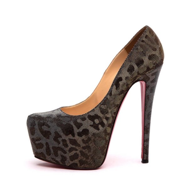 Christian Louboutin Daffodile Lame Platform Pumps Leopard Print High Stilettos - Picture 1 of 12
